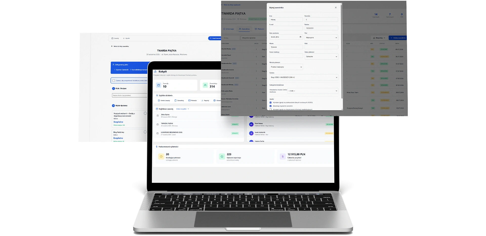 TopChrono — zrzut ekranu systemu rejestracji zawodów