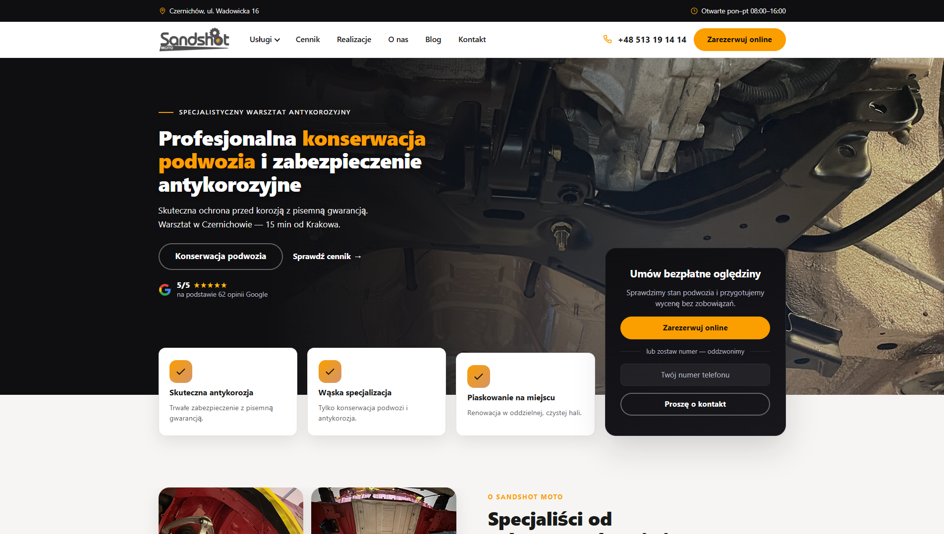 Nowa strona klienta Sandshot Moto po modernizacji