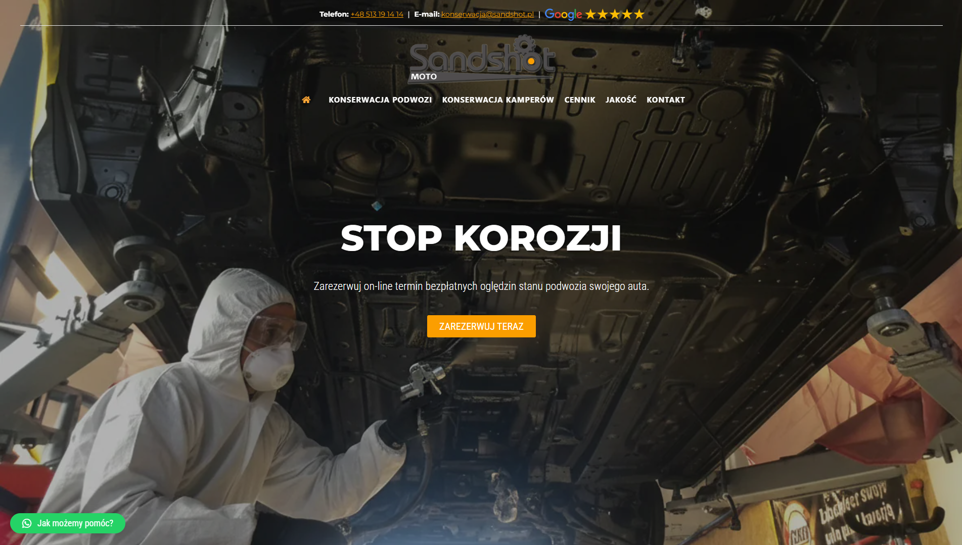 Stara strona klienta Sandshot Moto przed modernizacją