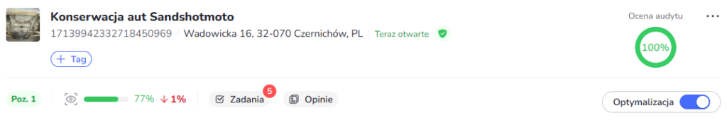 Wizytówka Google po optymalizacji z Localo