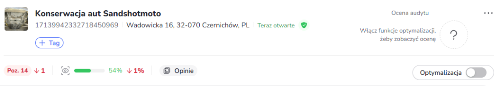 Wizytówka Google przed optymalizacją z Localo