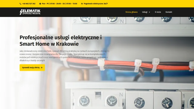 Strona firmy Elematik: usługi elektryczne i Smart Home w Krakowie