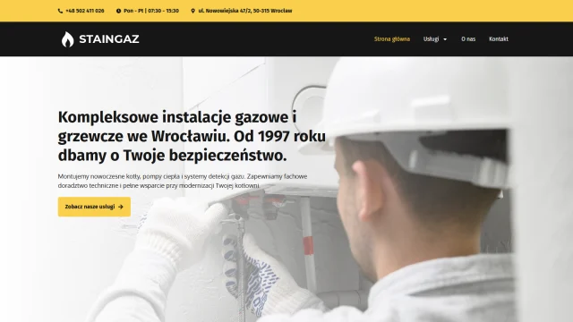 Strona firmy Staingaz: instalacje gazowe i grzewcze we Wrocławiu