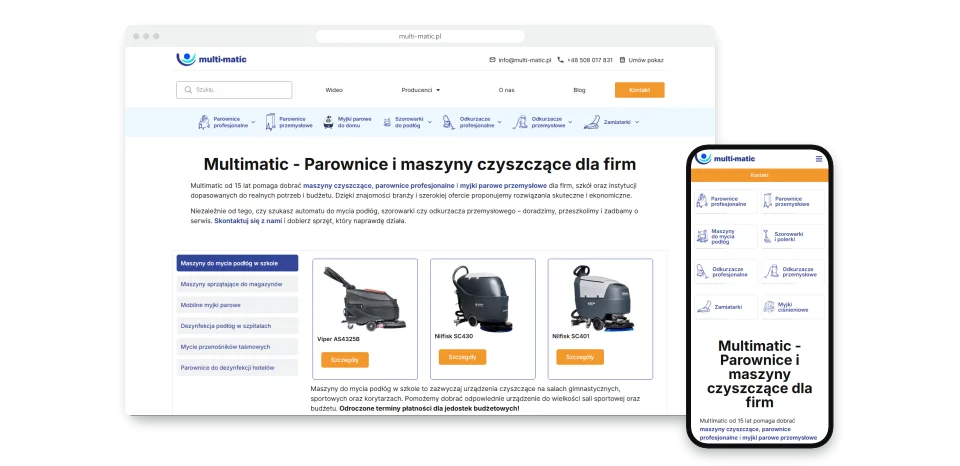 Katalog Multi-Matic na komputerze i telefonie: parownice i maszyny czyszczące